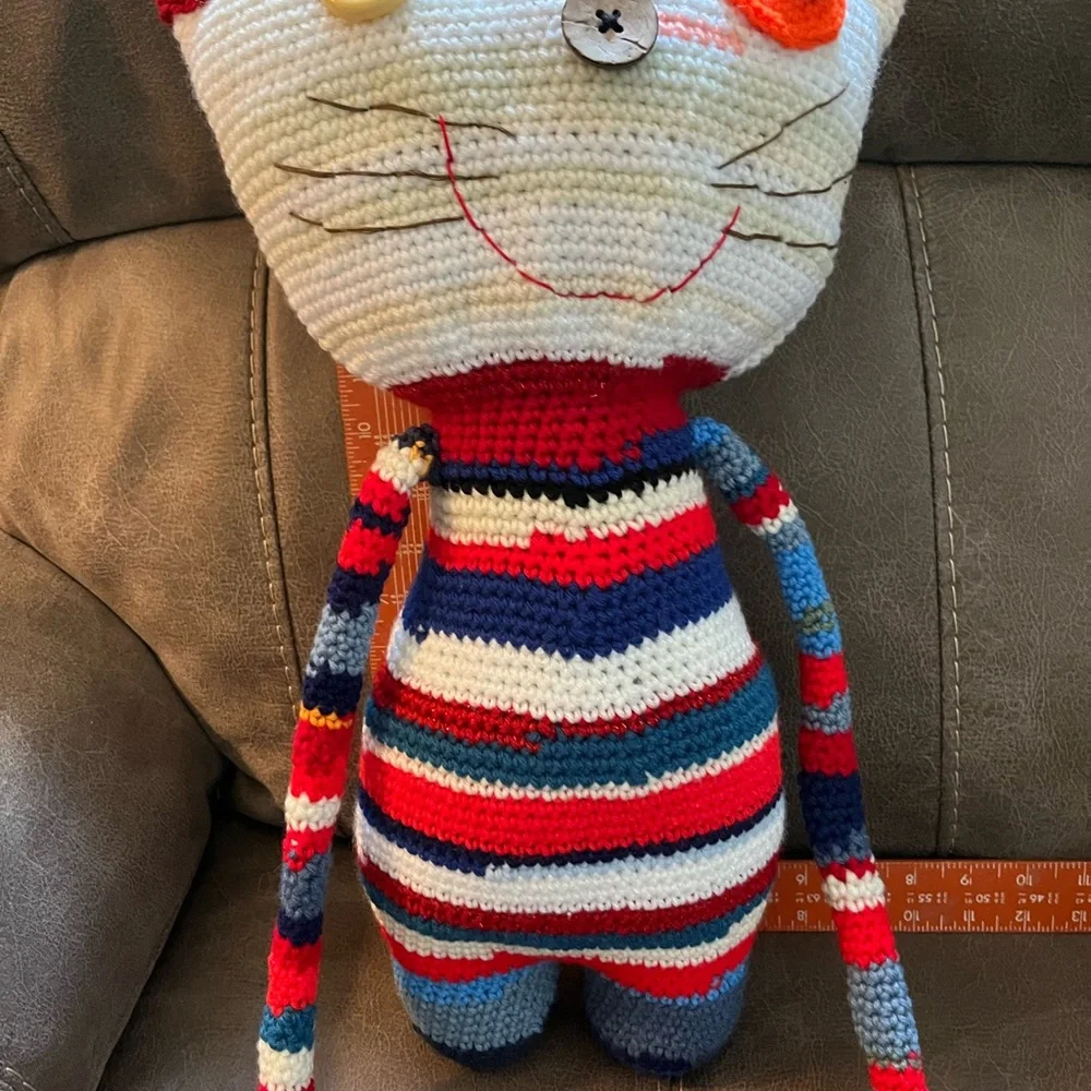 Handmade Striped Cat Plush Toy - Multicolor